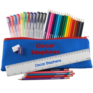Named Jumbo Pencil Case Set - Blue image