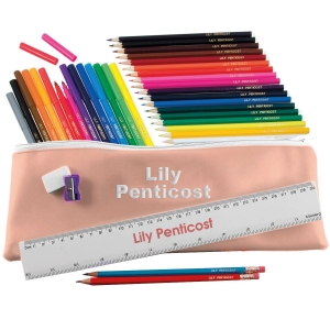 Embroidered Jumbo Pencil Case - Dusky Pink image