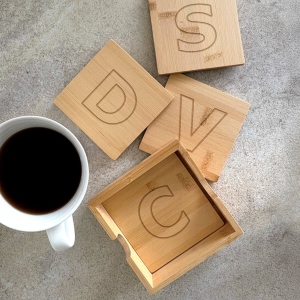 Personalised Bamboo Coaster Set with Initials by Pear Tree Personalised