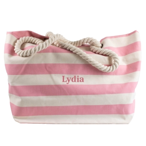 Personalised Striped Beach Bag Pink
